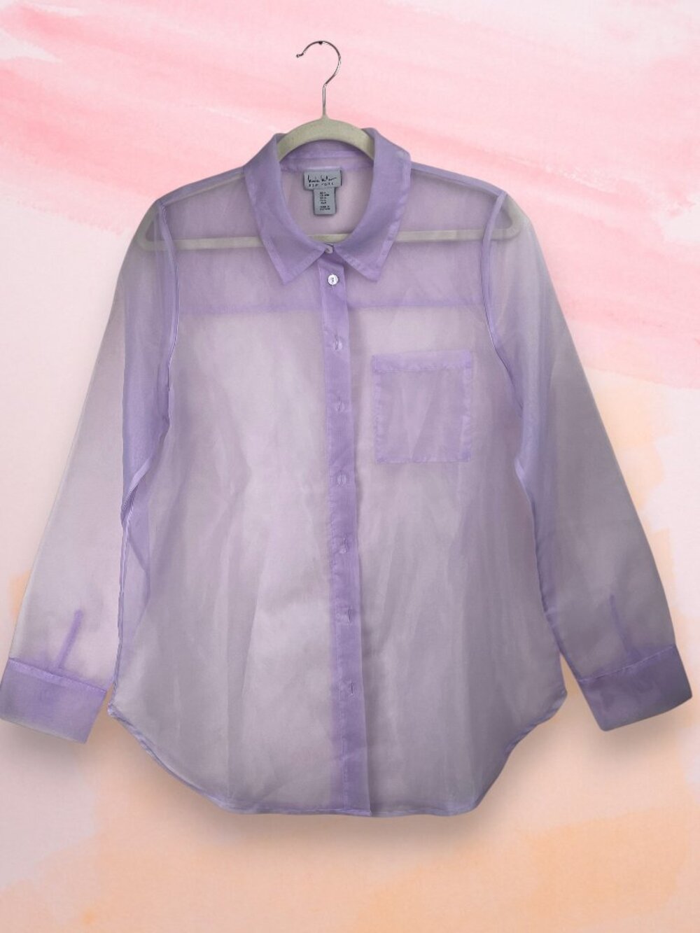 Nicole Miller Sheer Button-up Shirt Lilac Lightly Iridescent Festival, Kawaii, L